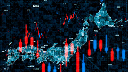 日本地図と金融市場　データ分析　マーケティング - obrazy, fototapety, plakaty