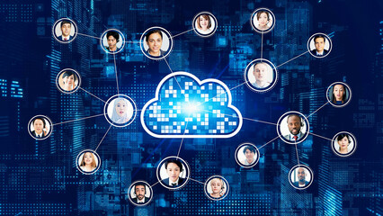 Communication network of multi national people. Cloud computing.