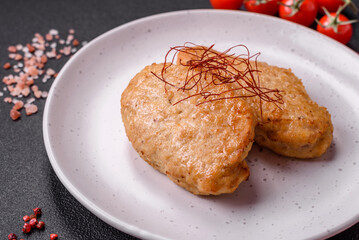 Delicious fried cutlets or meatballs with salt, spices and herbs