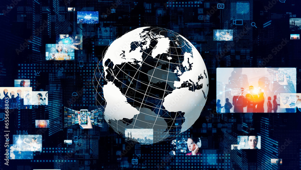 Poster Global communication network concept. Image analysis. Digital transformation. AI (Artificial Intelligence).
