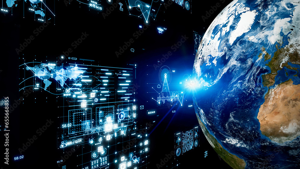 Poster Global communication network concept. Digital transformation.
