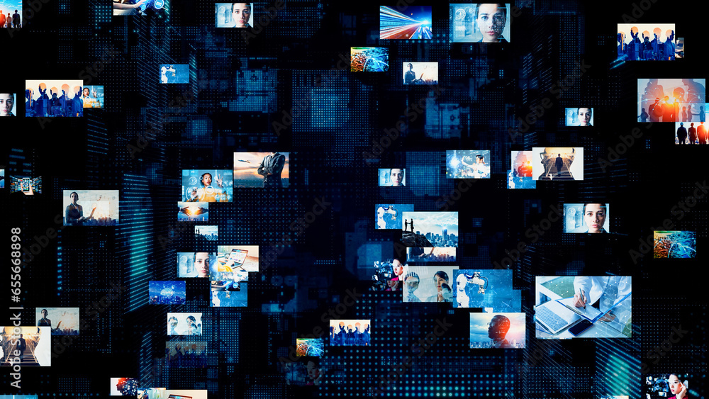 Poster Digital contents concept. Social networking service. Streaming video. NFT. Non-fungible token.