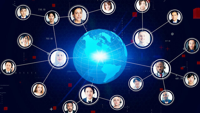 Multinational people and communication network. Social media. personal information.