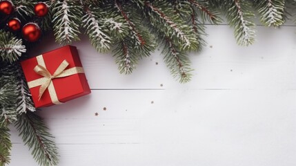 Fototapeta na wymiar Festive Christmas New Year background with surprise box. Holiday Christmas gift box