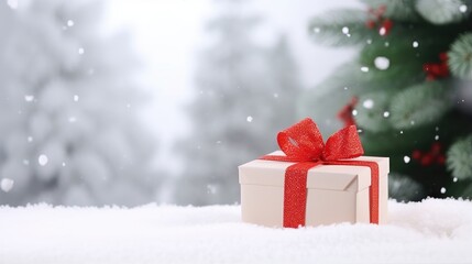 Fototapeta na wymiar Festive Christmas New Year background with surprise box. Holiday Christmas gift box