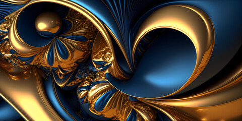 Blue and gold precious surface. Generative Ai.