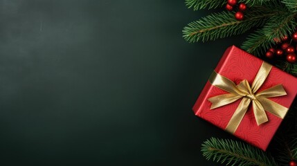 Fototapeta premium Festive Christmas New Year background with surprise box. Holiday Christmas gift box