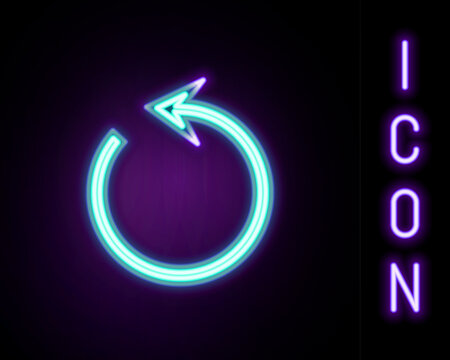 Glowing neon line Refresh icon isolated on black background. Reload symbol. Rotation arrow in a circle sign. Colorful outline concept. Vector