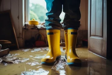 Foto op Aluminium Boots flooded house closeup. Home rain flood. Generate Ai © nsit0108