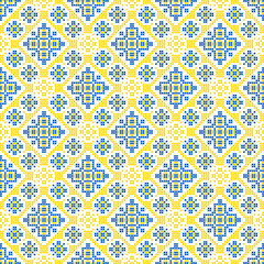 Vector illustration of Ukrainian ornament in ethnic style, identity, vyshyvanka, embroidery for print clothes, websites, banners. Background. Geometric design, border, copy space, frame