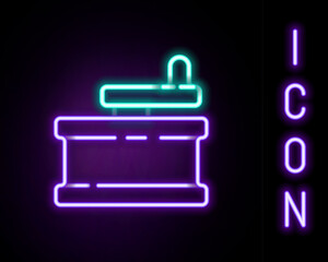 Glowing neon line Manual grinder icon isolated on black background. Colorful outline concept. Vector