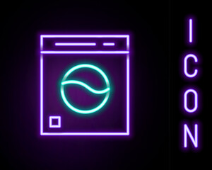 Glowing neon line Washer icon isolated on black background. Washing machine icon. Clothes washer - laundry machine. Home appliance symbol. Colorful outline concept. Vector