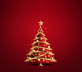 illustration of christmas tree on red background Created with Generative AI