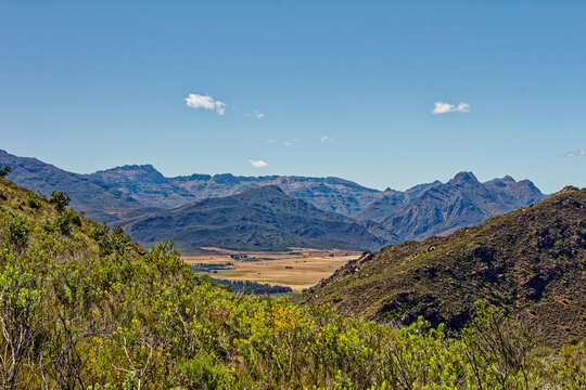 Landscape across the Olifants River valley near Citrusdal towards the Koue Bokkeveld Mountains Western Cape, South Africa