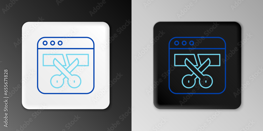 Poster line video recorder or editor software on laptop icon isolated on grey background. video editing on 