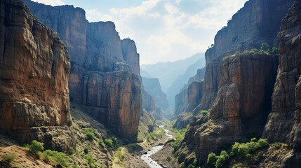 Tasyaran canyon travel in the great valley. Turke. ai generative