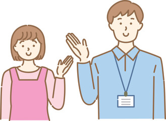 介護スタッフ男女の案内ポーズ イラスト素材