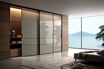 Modern sliding door wardrobe. Generative AI