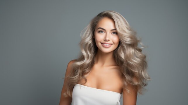 smiling woman with beautiful hair. woman with bond hair