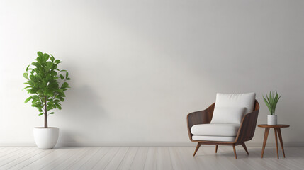 Modern Minimalist Interior with white wall and armchair. ai generative