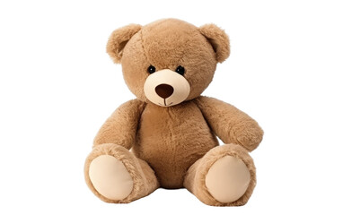 Brown Cute Teddy Bear Plush Toy Isolated on White Transparent Background.