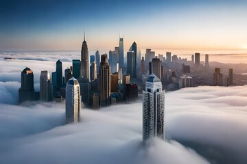  A City Suspended in a Sea of Cotton Candy Clouds,An Ethereal Cityscape Bathed in Golden...