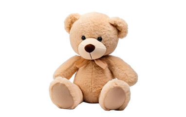 Light Brown Cute Teddy Bear Plush Toy Isolated on White Transparent Background.