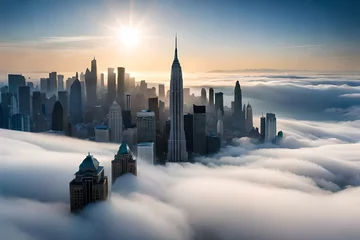 Foto op Aluminium city in winter,Surreal Skyline: Where Imagination Meets Reality,Cloud Nine: A City Suspended in the Sky,Reaching for the Heavens: A City's Ambitious Ascent © Ahmad