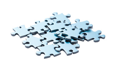 Blue Color Jigsaw Puzzle Pieces Isolated on White Transparent Background.