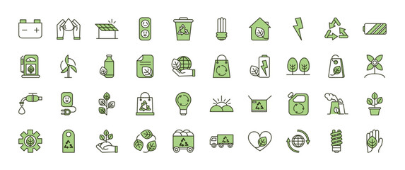 Set of green icons of eco and environmental
