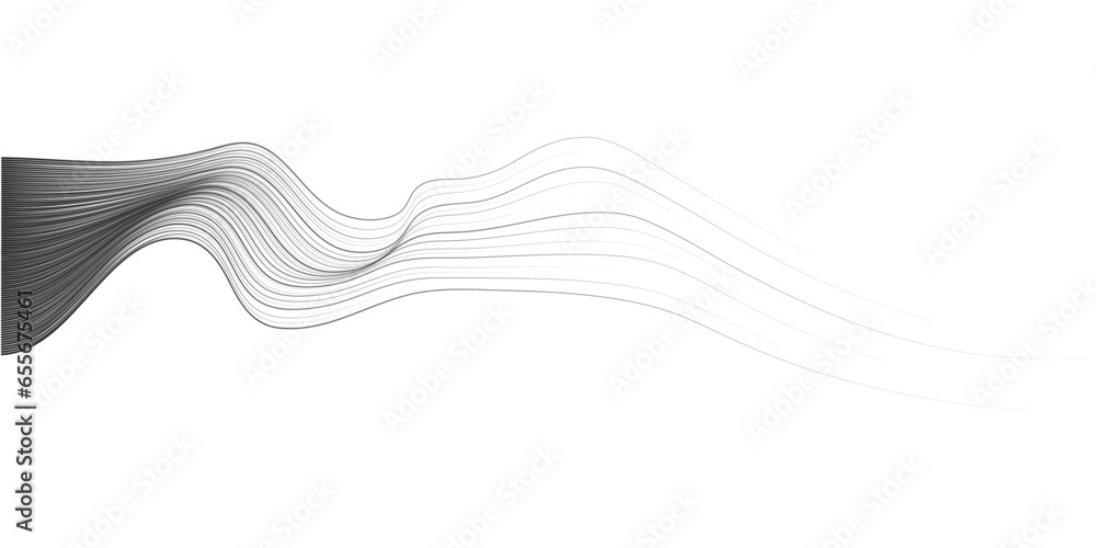 Poster Abstract vector wavy lines flowing smooth curve black grey gradient isolated on transparent background in concept of technology, science, music, modern.
