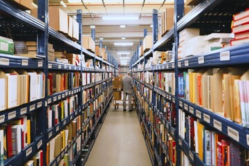 shelving inside a logistics warehouse for book storage