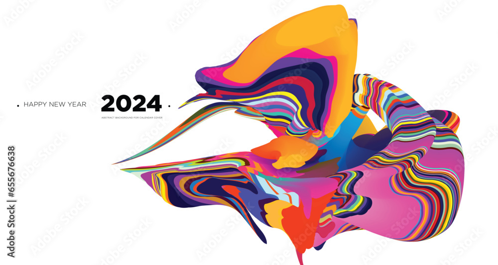 Poster vector colorful abstract fluid background for calendar cover template new year 2024