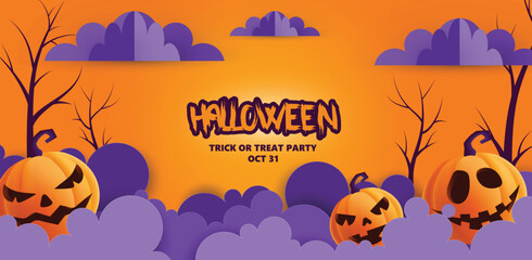 Origami, papercraft style halloween background, vector illustration.