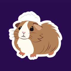 Sticker flat simple cute guinea pig with snowdrift on head