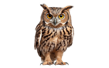 Portrait Beautiful Owl Isolated on White Transparent Background.