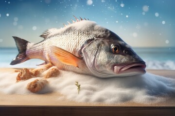 Sea bass cooked. Food restaurant. Generate Ai - obrazy, fototapety, plakaty