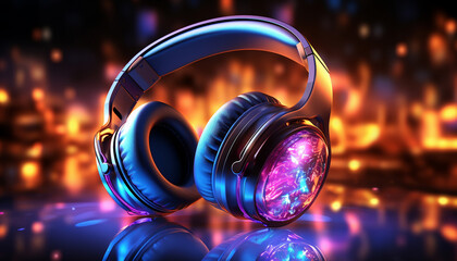 Modern wireless headphones with high fidelity glowing earbuds for gamers and teens