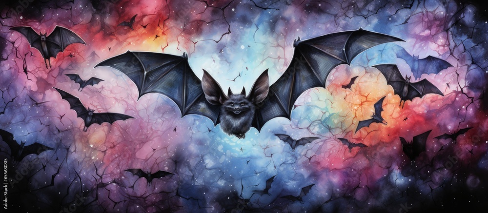Poster watercolor bat pattern transformed into a dark gothic pattern suitable for various designs with copy