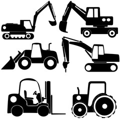 a set of heavy equipment silhouettes