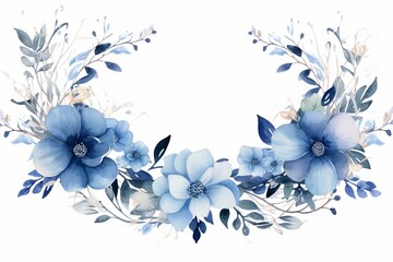 Floral frame with indigo blue watercolor design. Generative AI