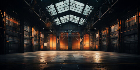 Empty large factory building with old brick walls - obrazy, fototapety, plakaty