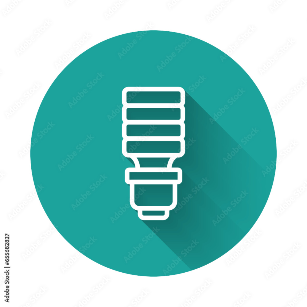 Poster white line led light bulb icon isolated with long shadow background. economical led illuminated ligh