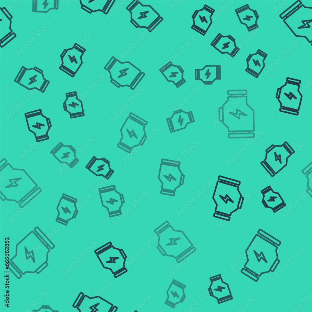 Poster black line check engine icon isolated seamless pattern on green background. vector
