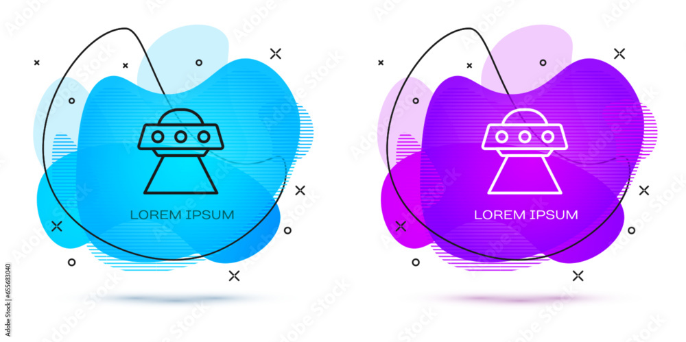 Poster line ufo flying spaceship icon isolated on white background. flying saucer. alien space ship. futuri