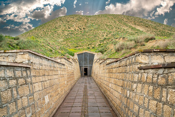 Gordion antique city, Phrygian valley. Tumulus and entrance to tomb of King Midas of Phrygia. Yassihoyuk (yassıhöyük), Gordium, Ankara, TURKEY 