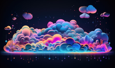 Obraz na płótnie Canvas a 3D Cloud in the style of neon color palette, technological design, colorful abstract computer cloud. Generated AI.