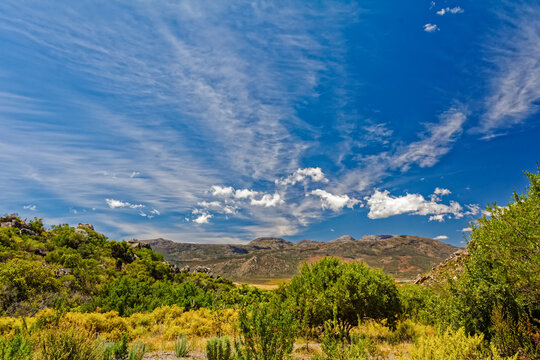 Cloudscape above Olifants River valley with Koue Bokkeveld Mountains in the background, Western Cape, South Africa