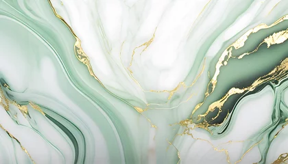 Poster flowy, soft green marble background with gold streaks. Generative Ai. © mhebub