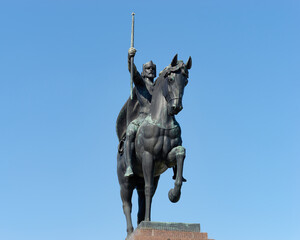 Statue of King Tomislav with a clear blue sky in the background in Tomislav Square, Zagreb Croatia
